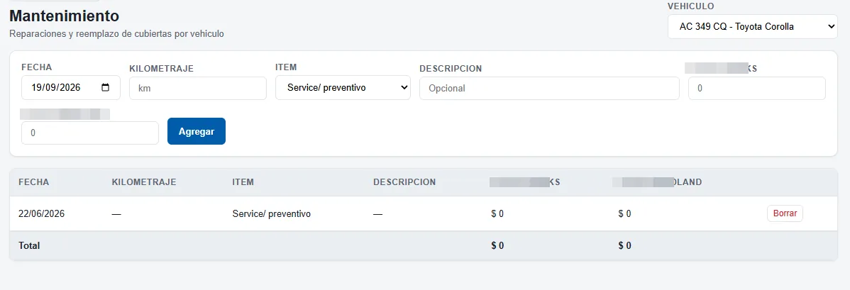 Registro de reparaciones y costos por vehiculo