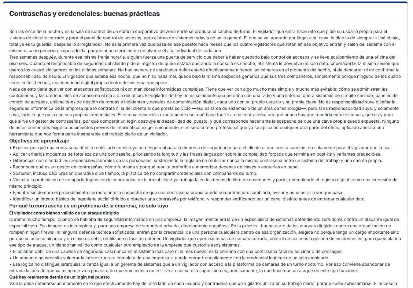 Lector de un tema de capacitacion dentro de la plataforma